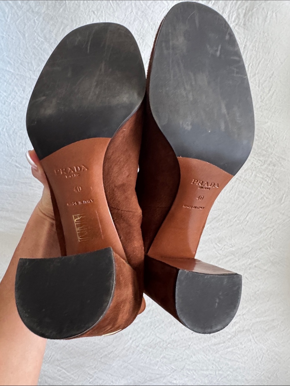 Prada Chestnut Brown Suede Block Heel Ankle Boots - Picture 6 of 10